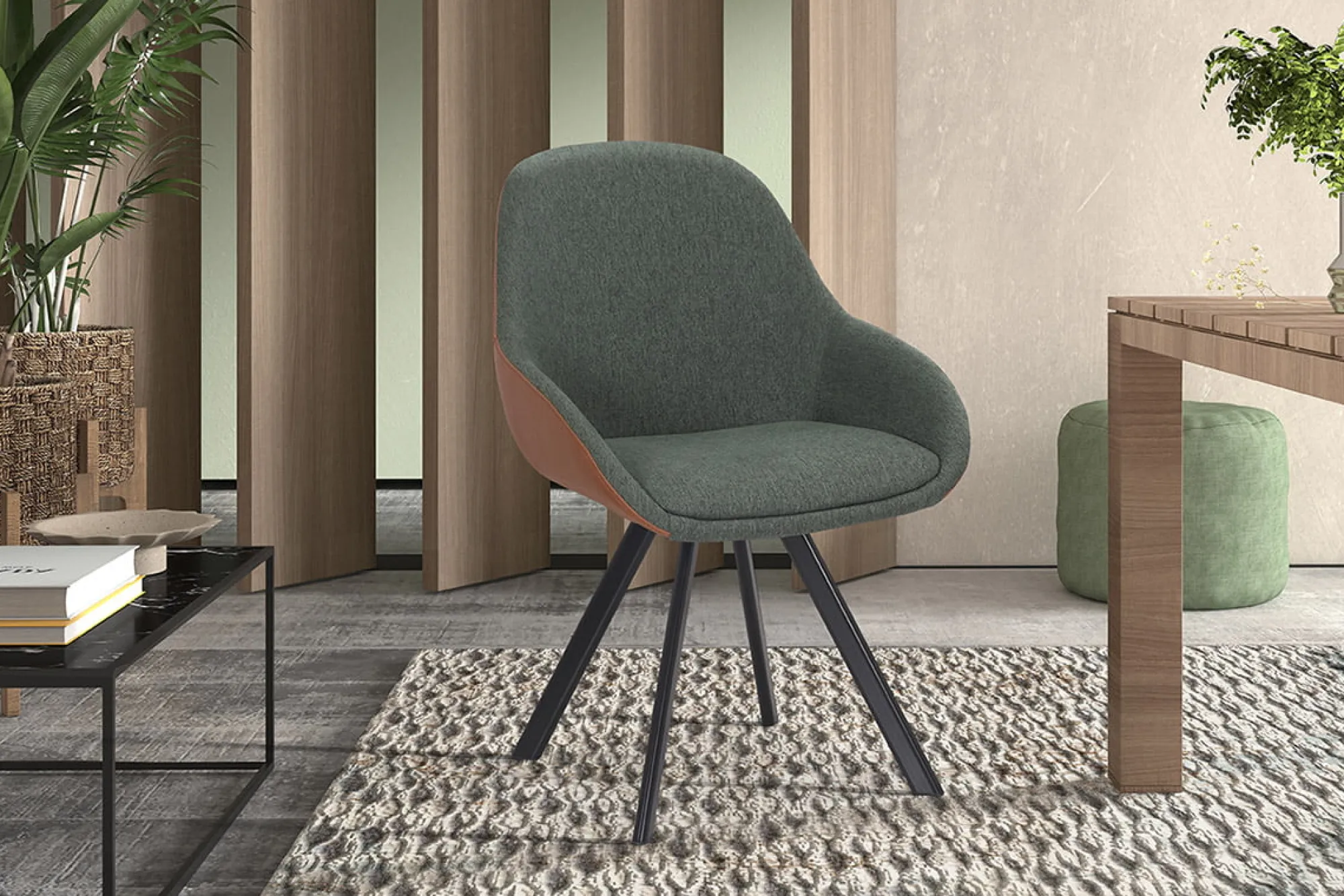 Eetkamerstoelen^Huisenthuis Stoel Malou Groen-Cognac – Set van 2 Cognac, Groen