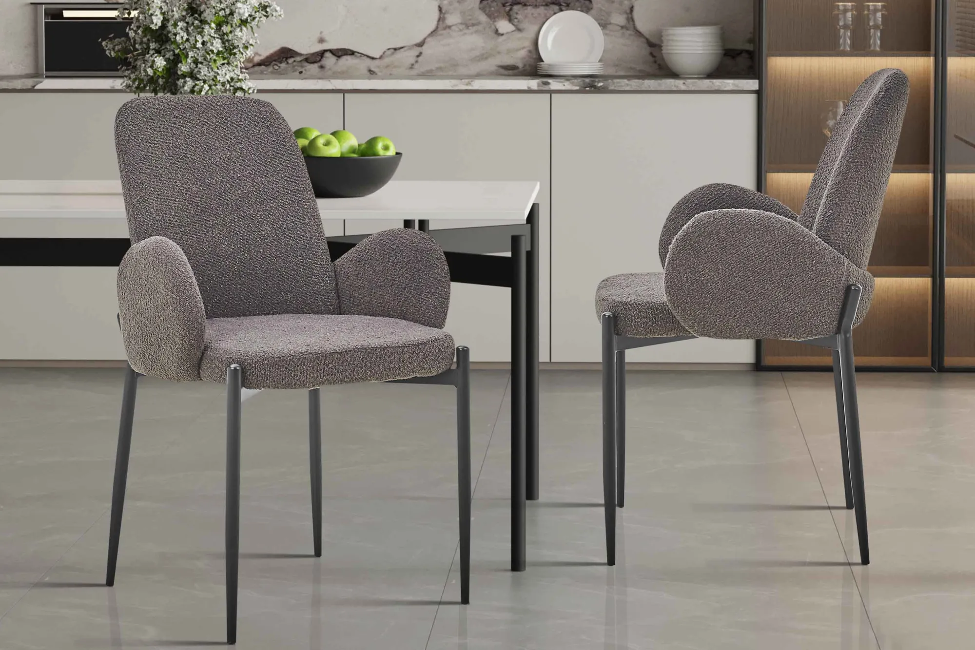 Eetkamerstoelen^Huisenthuis Stoel Maria Bouclé – Set van 2 Grijs