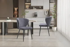 Eetkamerstoelen^Huisenthuis Stoel Marthe Grijs Ribstof – Set van 2