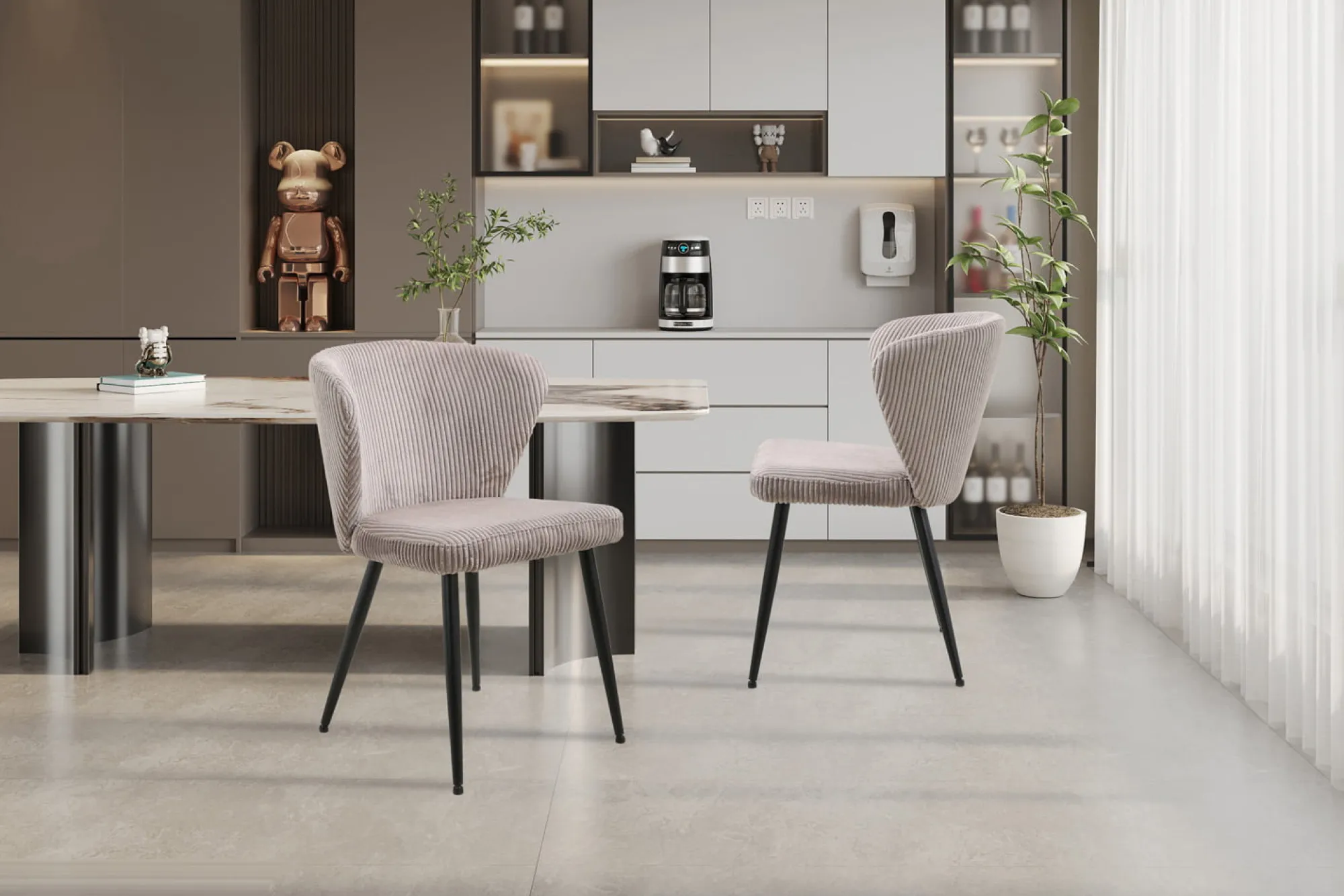 Eetkamerstoelen^Huisenthuis Stoel Marthe Zand Ribstof – Set van 2