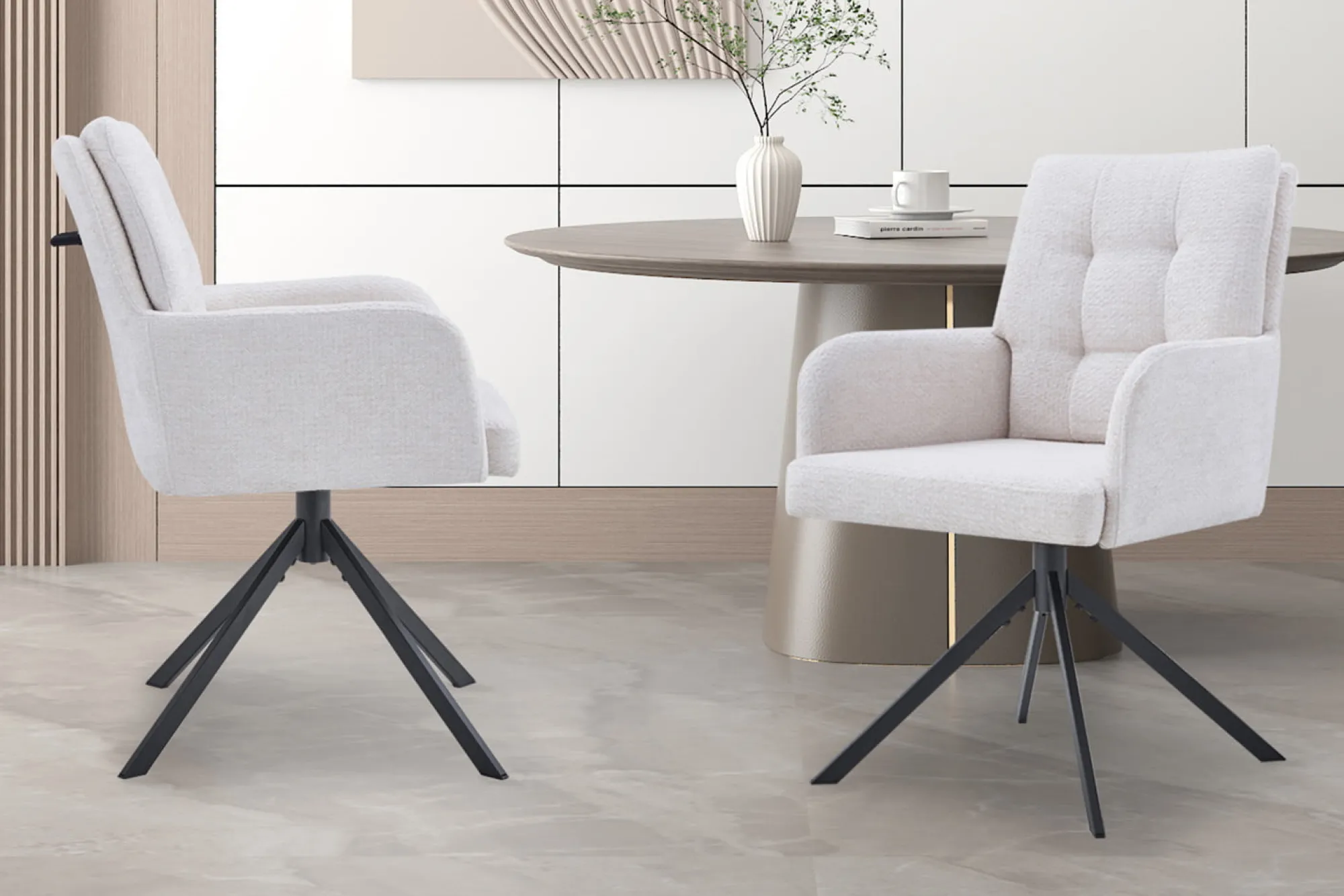 Eetkamerstoelen^Huisenthuis Stoel Mies Stof – Set van 2 Ecru
