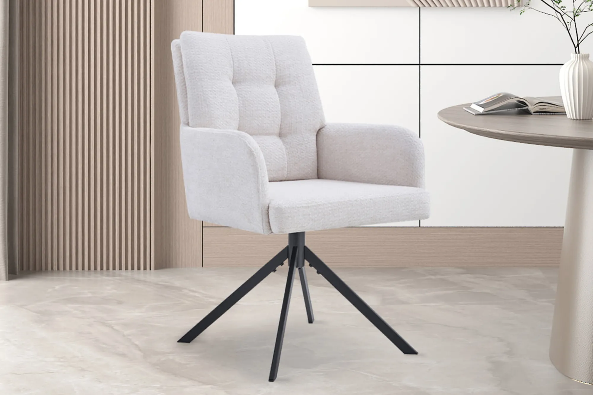Eetkamerstoelen^Huisenthuis Stoel Mies Stof – Set van 2 Ecru