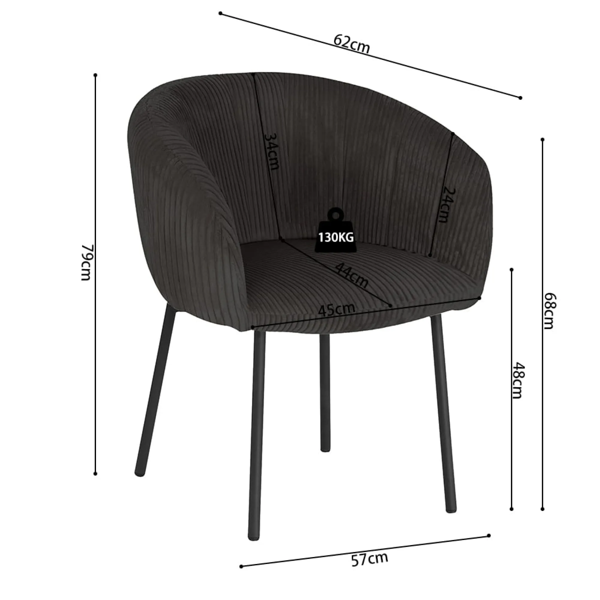 Eetkamerstoelen^Huisenthuis Stoel Pia Grijs Ribstof – Set van 2