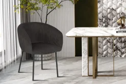 Eetkamerstoelen^Huisenthuis Stoel Pia Grijs Ribstof – Set van 2