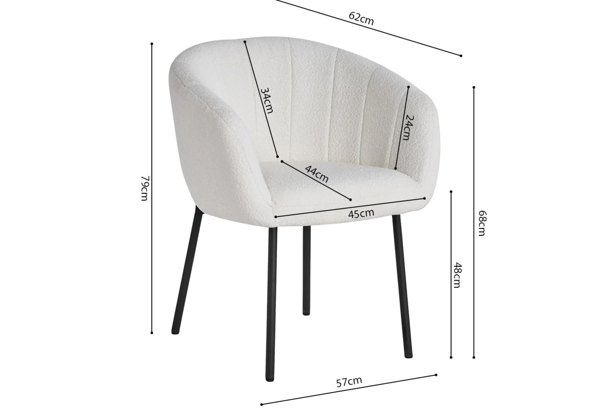 Eetkamerstoelen^Huisenthuis Stoel Pia Bouclé – Set van 2 Wit