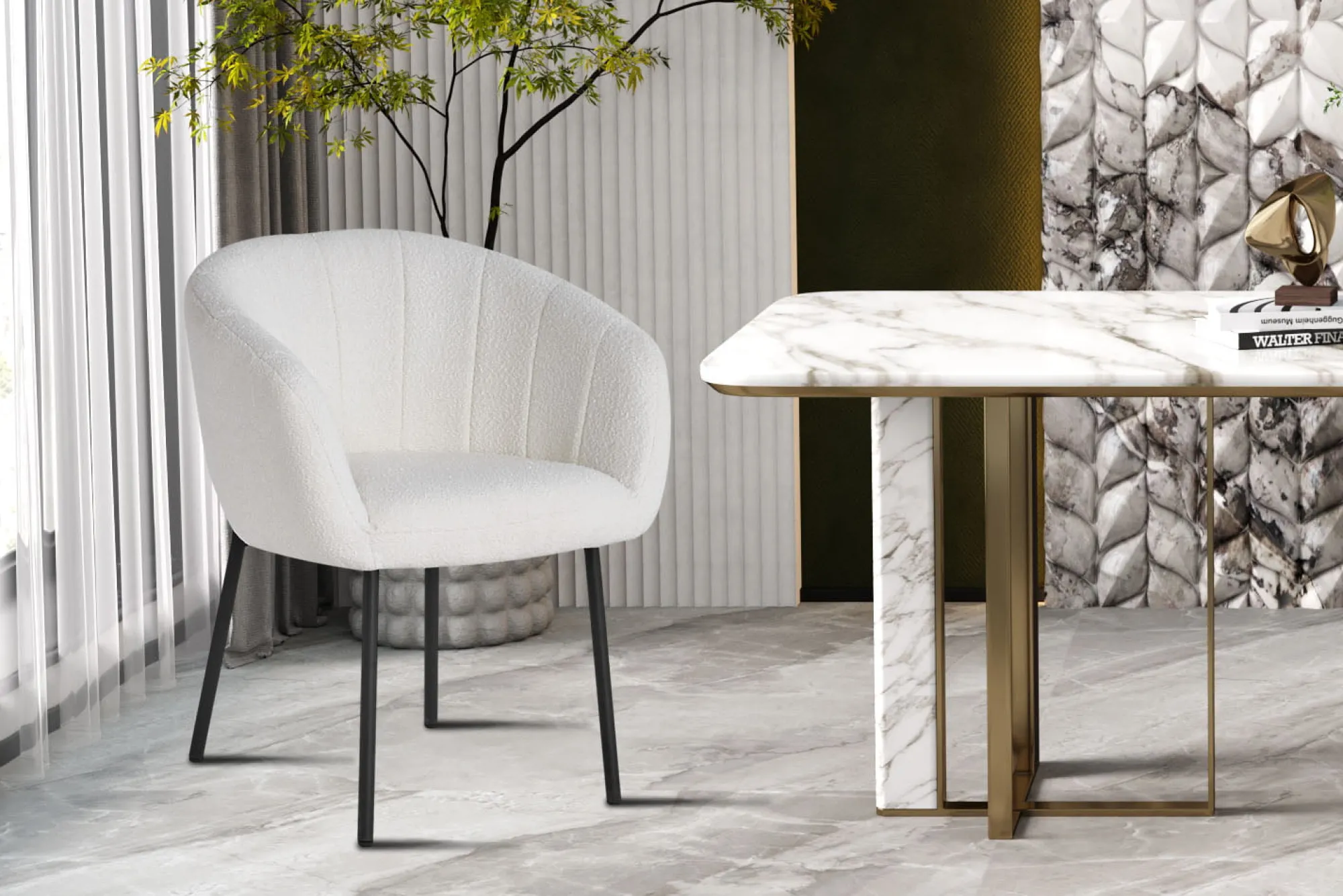 Eetkamerstoelen^Huisenthuis Stoel Pia Bouclé – Set van 2 Wit