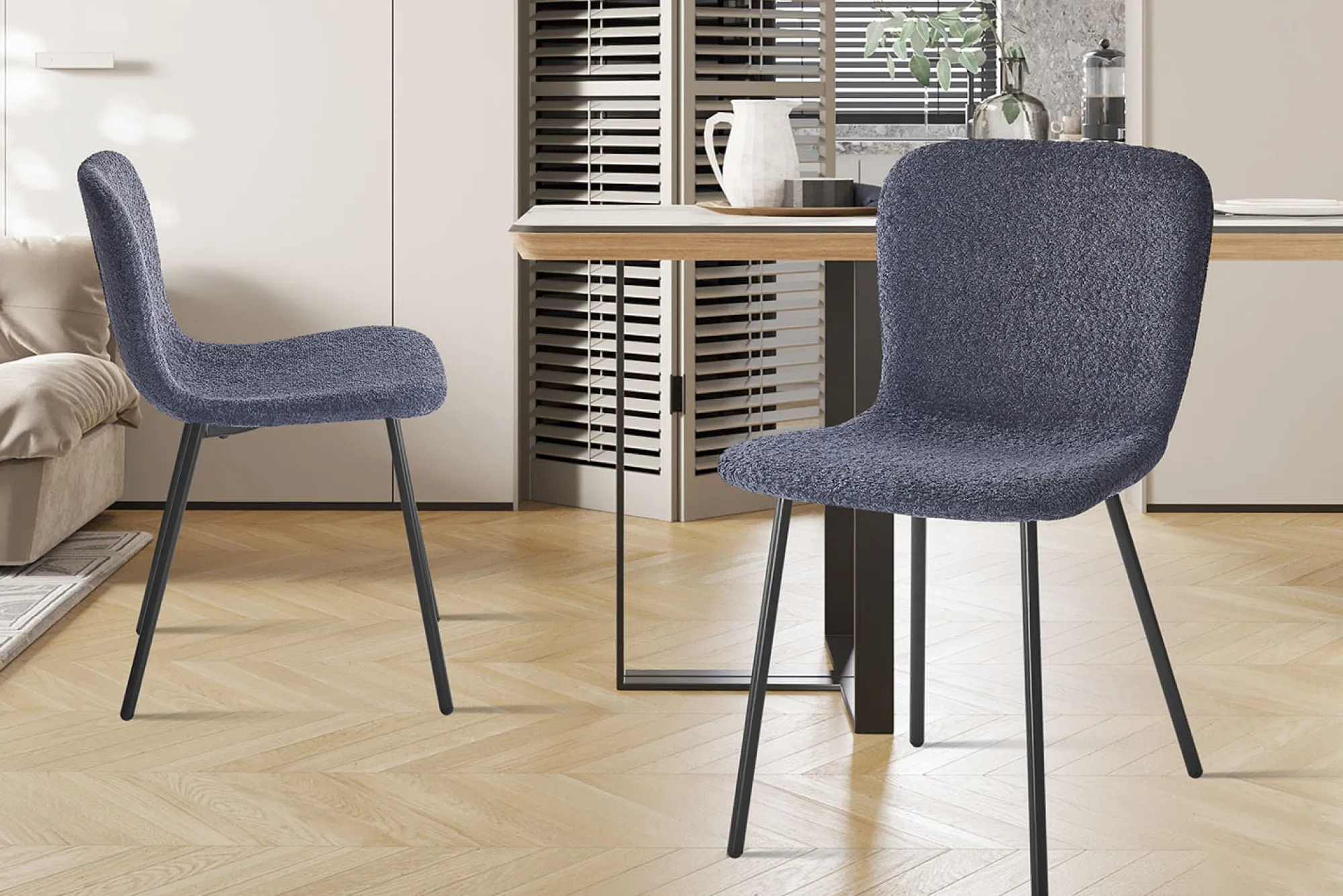 Eetkamerstoelen^Huisenthuis Stoel Stella Bouclé – Set van 2 Donkergrijs