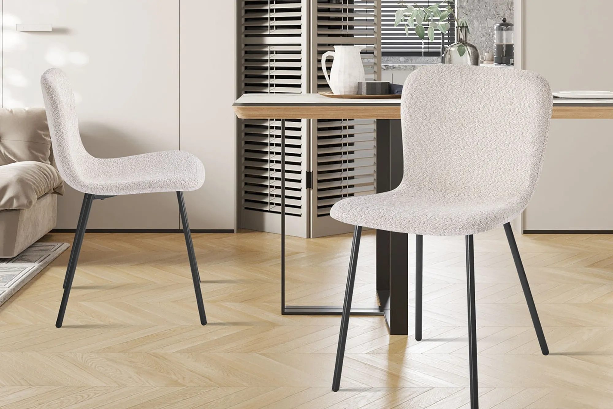 Eetkamerstoelen^Huisenthuis Stoel Stella Bouclé – Set van 2 Zand