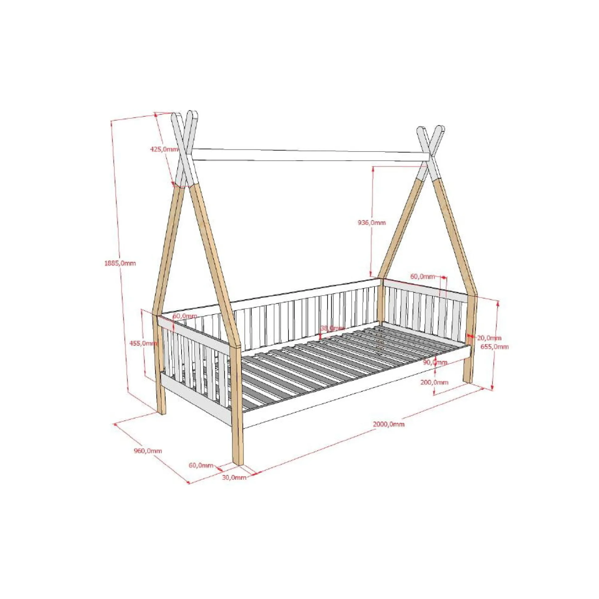 Kinderbedden^Huisenthuis Tipibed Winnetou Wit 90×200 cm – Met uitvalbeveiliging