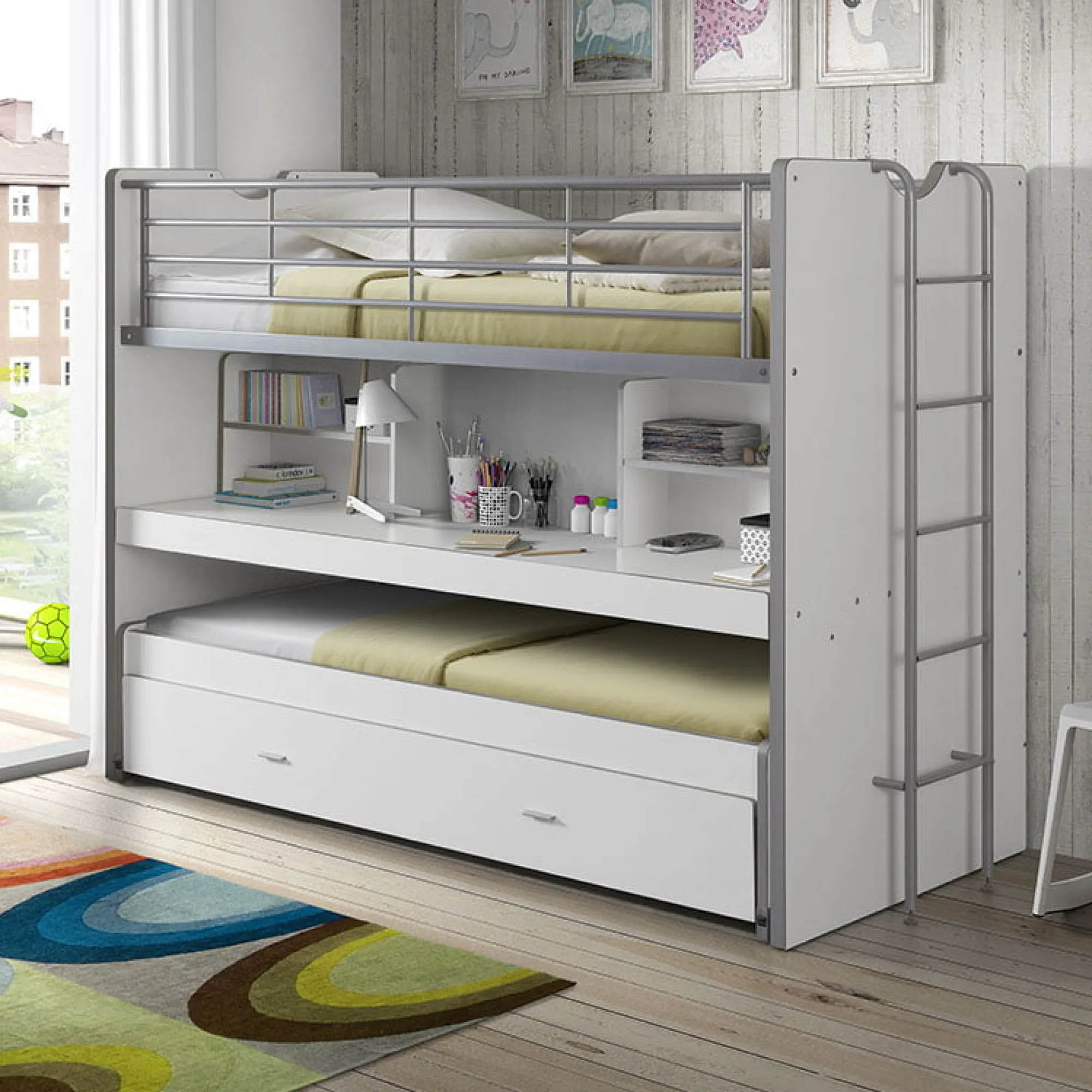 Kinderbedden^Huisenthuis Triobed Evi-HW Wit