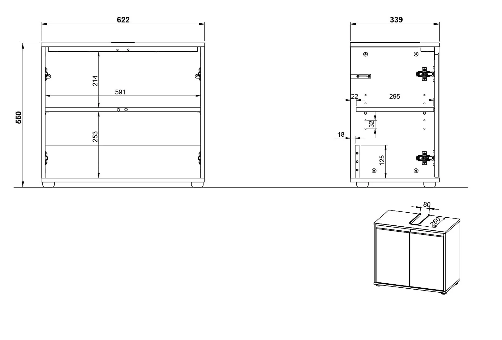 Wastafelkasten^Huisenthuis Wastafelkast Pula 63 cm Grafiet